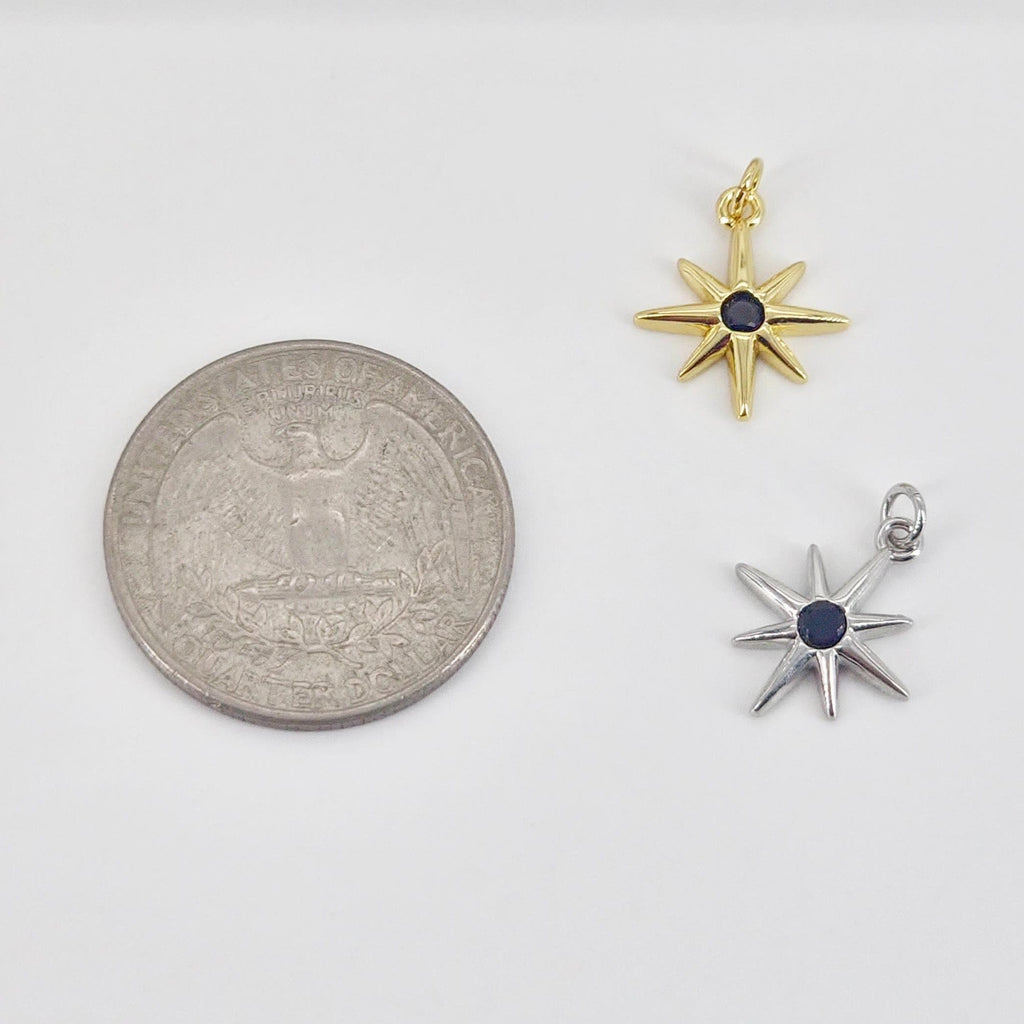 North Star Charms,  Crystal Cubic Pave Star Pendant, 18K Gold Plated, Necklace Making Star Charms, Jewelry Findings S20760