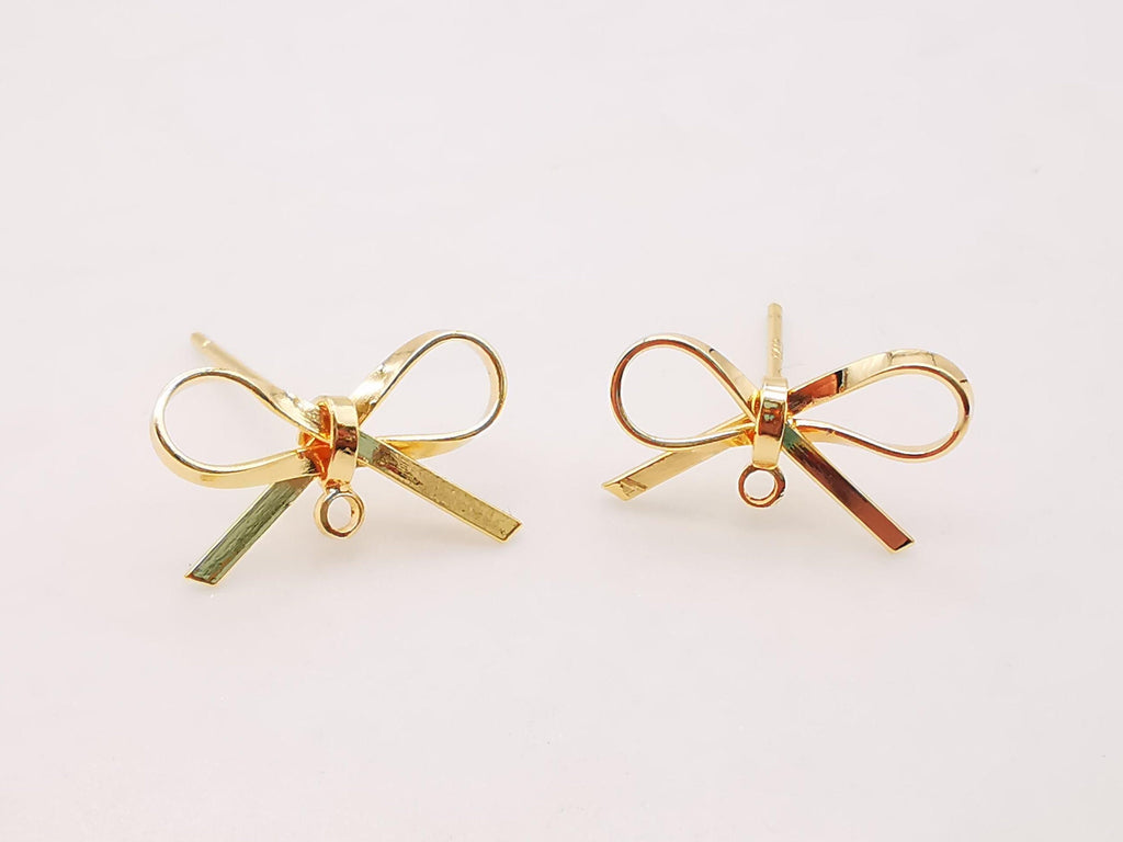 4pcs Gold Bow Earring Post With Loop, S925 Silver Ear Pin Nickel Free Earrings, Bowtie Ear Stud Loop, Hypoallergenic Earring Findings Z016