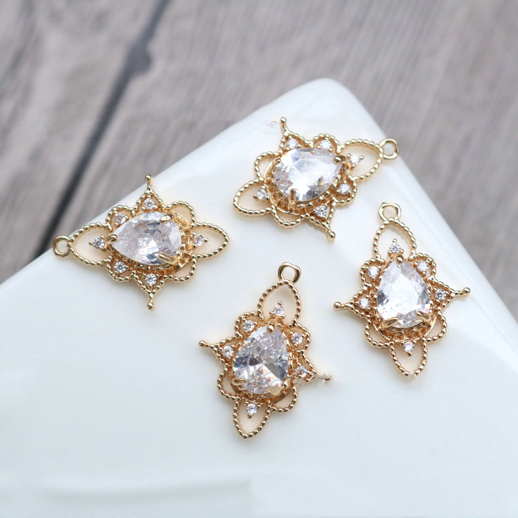 10pcs Flower Charm, Cubic Zircon Crystal Flower Pendant, Gold Plated  Earring Charms, Jewelry Findings HL090-F009