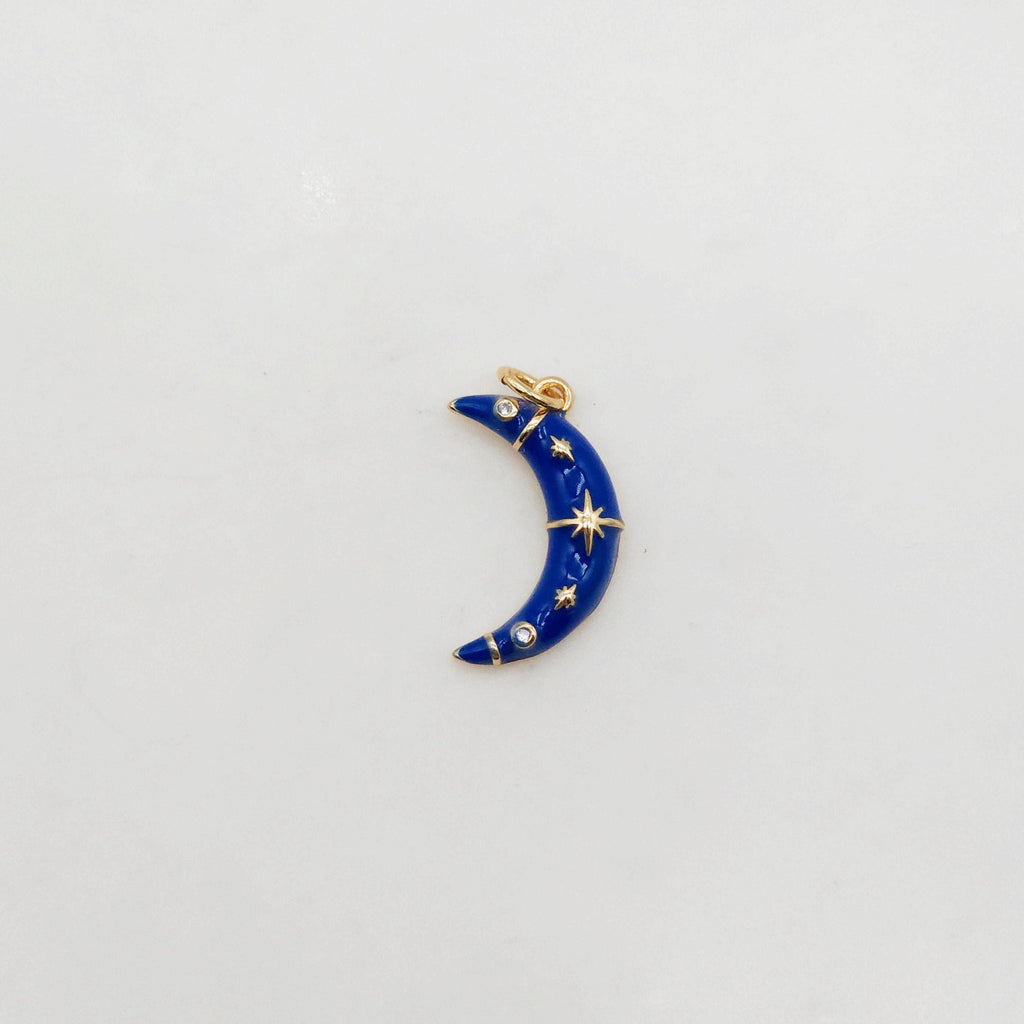 Enamel Cubic Moon & Star Charm, 18K Gold Plated Multicolor Pave Round Pendant, Necklace Making Charm, Jewelry Findings S20385