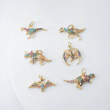 Load image into Gallery viewer, Dinosaur Pendant Collection, Animal Pendant, Rainbow CZ Pave Pendant, 18K Gold Plated Pendant, Jewelry Findings S20623