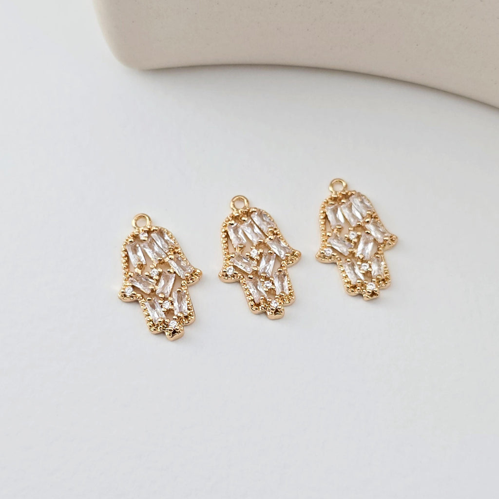 Hamsa Hand Charms, 18K Gold plated Cubic Zirconia Pave Pendant, Jewelry making supplies for Necklace and Bracelet D0293