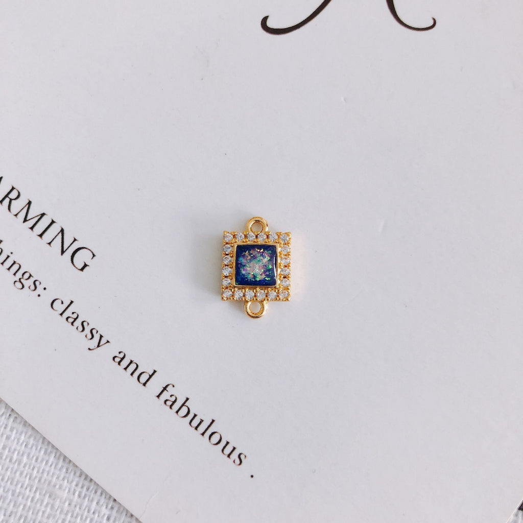 10 conectores cuadrados de resina con colgante de lámina dorada, pavé de circonitas cúbicas, para pulsera y collar, chapado en oro de 14 quilates, accesorios de joyería MY055-F002