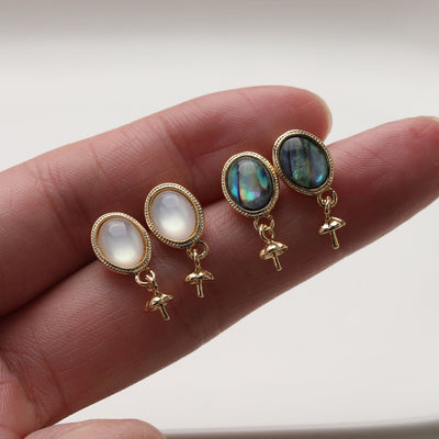 Oval Shape Post Earring, S925 Silver Ear Pin Nickel Free, MOP, Ear Stud with Peg Bail Caps for Half Drilled Earring Findings GZ502