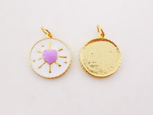 Load image into Gallery viewer, Enamel Round Heart Charm, 18K Gold Plated Love Pendant, 16mm, Necklace Making Charm, Jewelry Findings S995