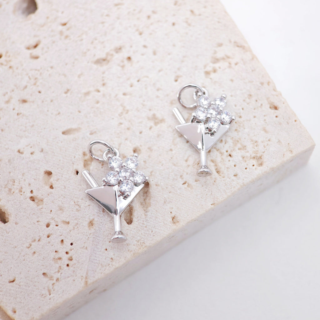 Martini Drink Charms, 18K Gold Plated Cubic Pave Charms, Cocktail Pendant, Necklace charms, 14x9mm, Jewelry Findings S810