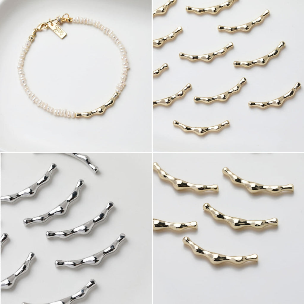 Cuentas tubulares licuadas, cuentas espaciadoras, cuentas tubulares irregulares, chapadas en oro y plata de 14 quilates, accesorio para hacer pulseras y collares, GZ514