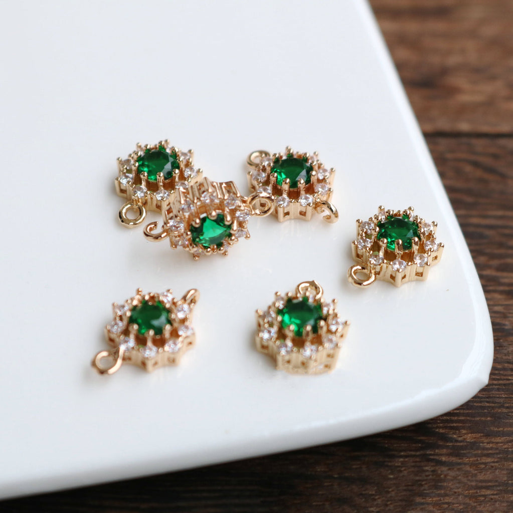 10pcs Flower Connector, Cubic Zircon Crystal Pendant, Bracelet Necklace Pendant, 14K Real Gold Plated, Jewelry Findings HL108-F076