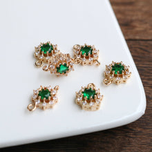 Load image into Gallery viewer, 10pcs Flower Connector, Cubic Zircon Crystal Pendant, Bracelet Necklace Pendant, 14K Real Gold Plated, Jewelry Findings HL108-F076