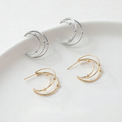 Moon Ear Post, S925 Silver Ear Pin Nickel Free Earrings, Gold/Silver Ear Stud, Hypoallergenic Earring Findings GE067