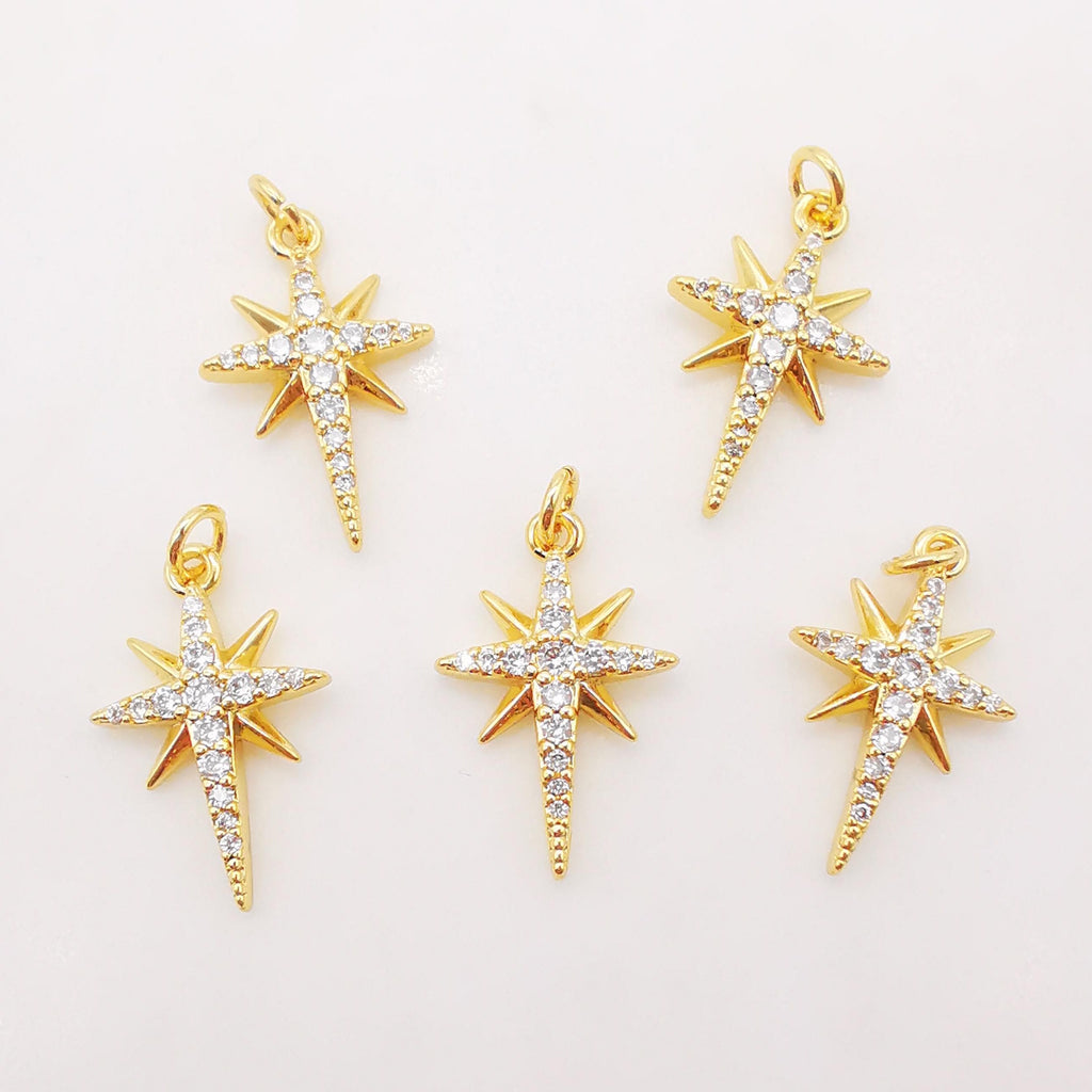 North Star Charms,  Crystal Cubic Pave Star Pendant, 18K Gold Plated, Necklace Making Star Charms, Jewelry Findings S320