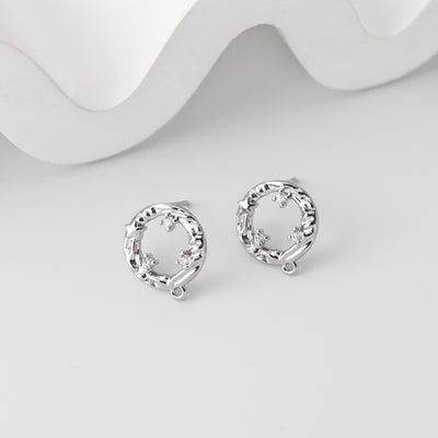 Round Earrings Post With Loop, CZ Pave, 18K Gold Plated, Nickel Free, S925 Silver Pin, Ear Stud Hypoallergenic Earring Findings D0402