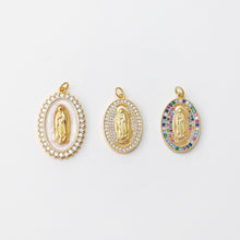 Load image into Gallery viewer, Cubic Saint Maria Charm, Religious Pendant, 18K Gold Plated Micro CZ Pave Our Lady Pendant, Vintage Necklace Making Charm S20827