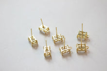Load image into Gallery viewer, Rectangular Ear Post With Loop, Star, CZ Stone, S925 Silver Ear Pin Nickel Free, Gold Ear Stud, Hypoallergenic Earring Findings GZ179