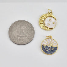 Load image into Gallery viewer, Enamel Cubic Moon &amp; Star Charm, 18K Gold Plated Multicolor Pave Round Pendant, 18mm, Necklace Making Charm, Jewelry Findings S20764