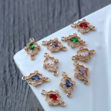 Load image into Gallery viewer, Tiny Oval Cross Crystal Connector, Glass Charm, 14K Gold Plated, Jewelry Making Findings HL062-F238