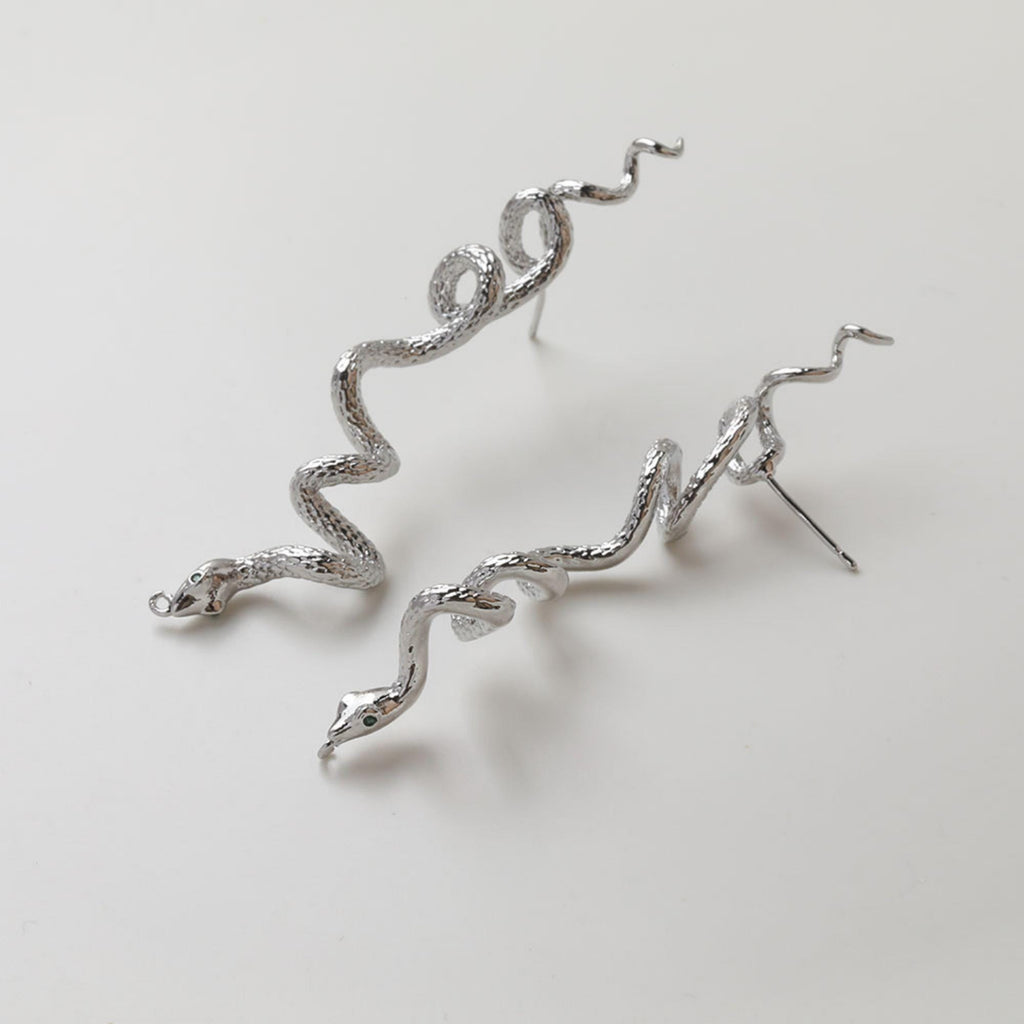 قرط أذن على شكل ثعبان مع حلقة، ذهب/فضة عيار 14 قيراط، قرط فضة S925 خالٍ من النيكل، قرط أذن على شكل ثعبان مع حلقة GZ733