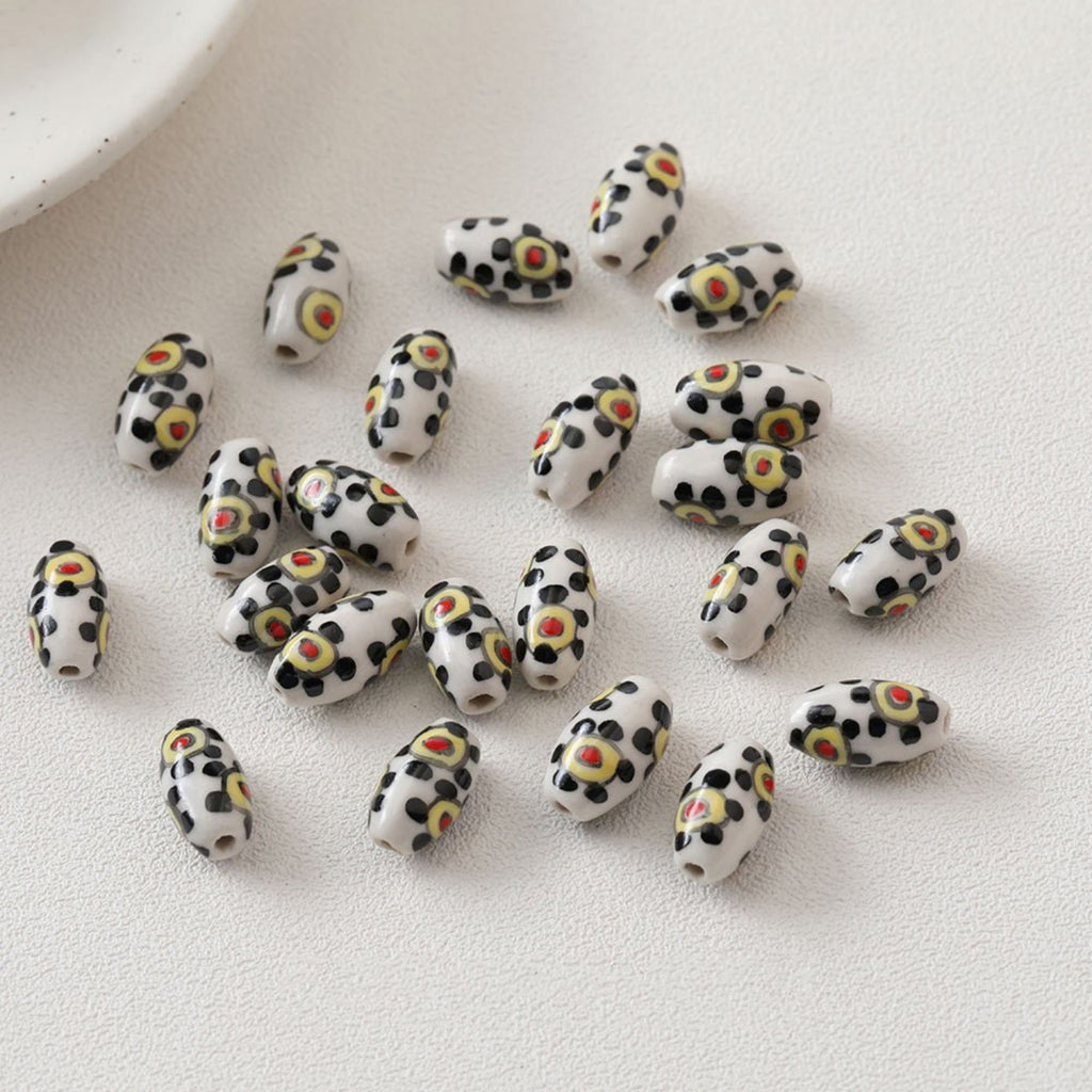 5 cuentas espaciadoras ovaladas, colgante ovalado de cerámica pintado a mano, cuentas de cerámica para hacer joyas, hallazgos de cuentas DIY GZ439