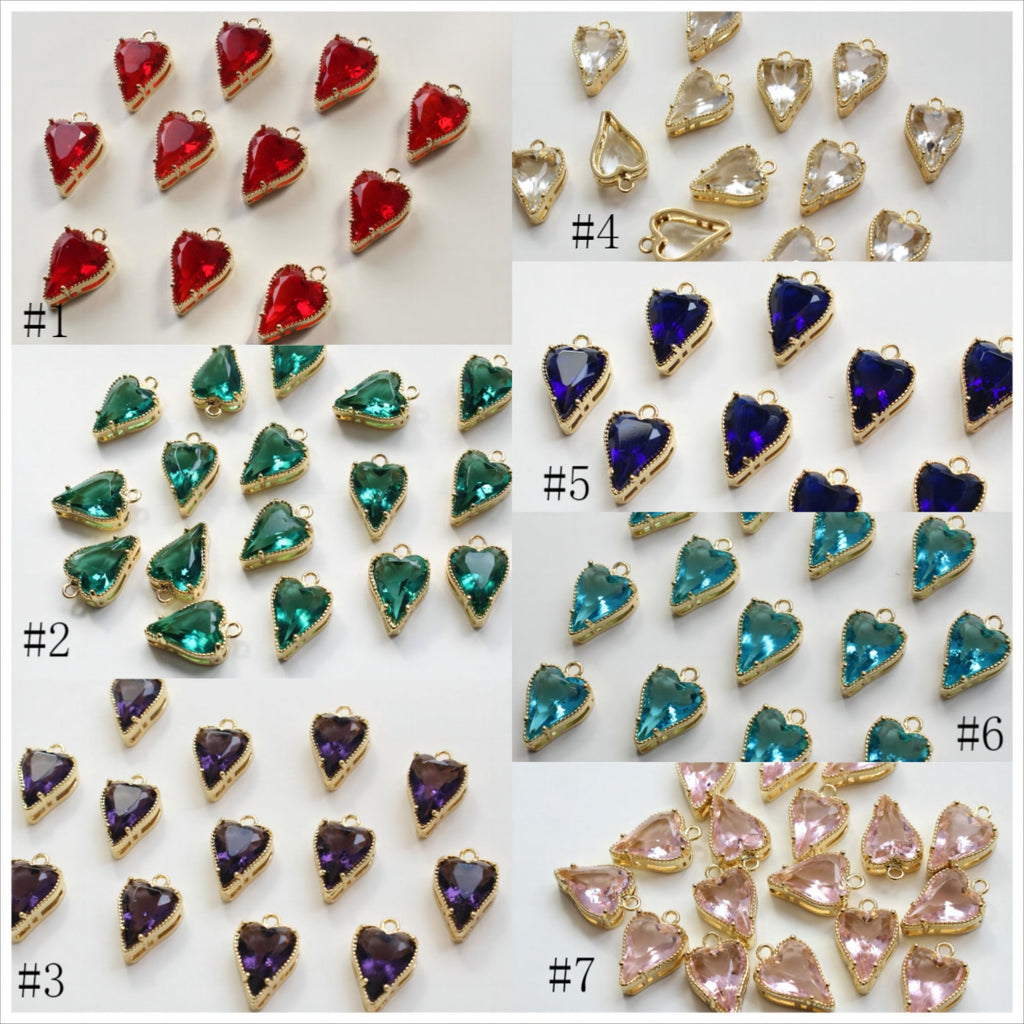 Dijes de corazón de cristal, 13 colores a elegir, colgante de corazón chapado en oro y plata de 18 quilates, accesorios de joyería GZ426