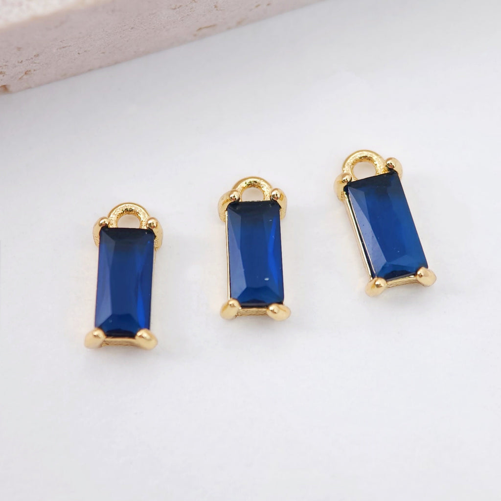 Crystal Tiny Rectangular Charms, Rainbow Color Crystal, 18K Gold Plated Rectangular Pendant, Jewelry Findings S20525