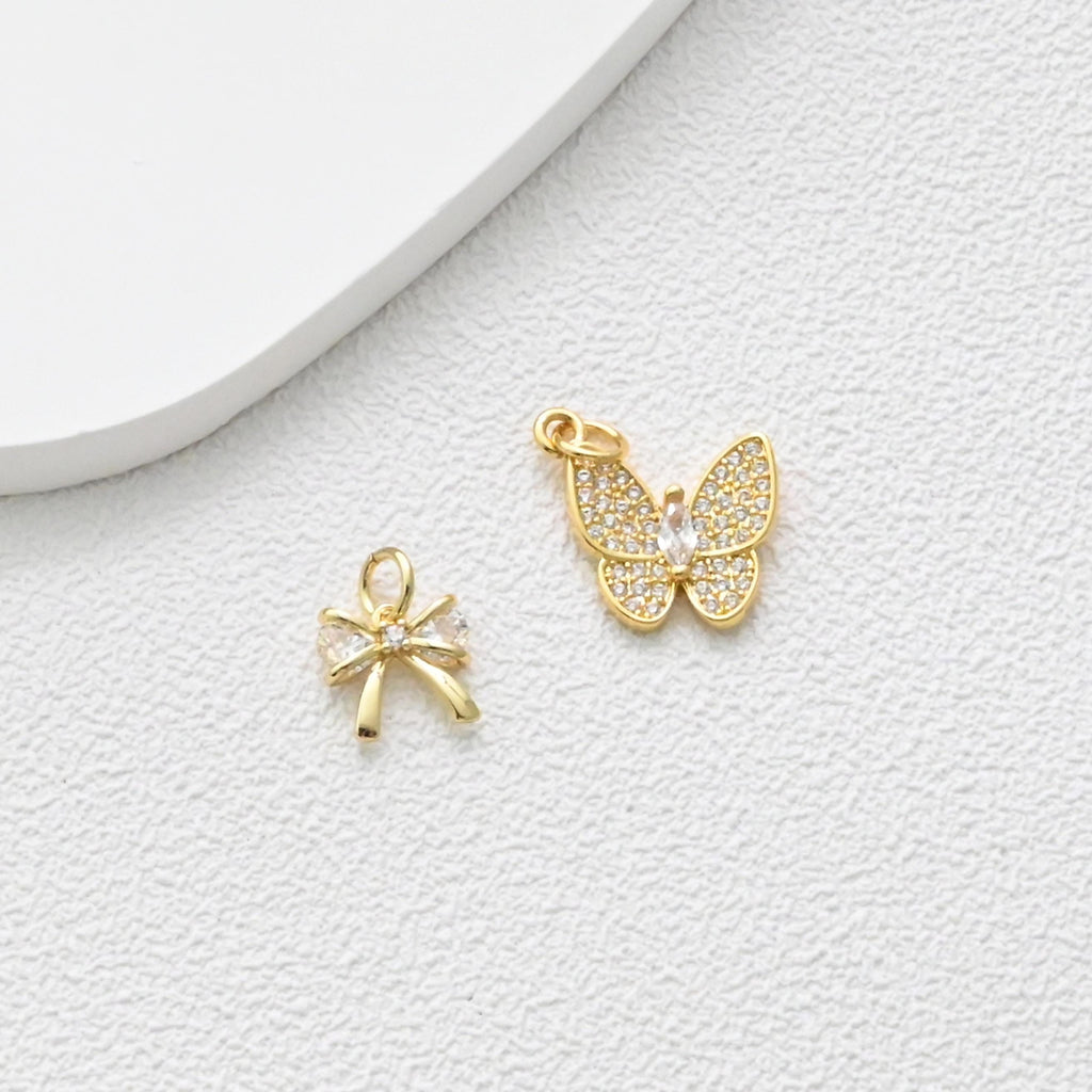 Bow Tie/Butterfly Pendant, CZ Butterfly Charms, 18K Gold Plated Animals Charms, For Bracelet And Necklace Making, Jewelry Findings S1354