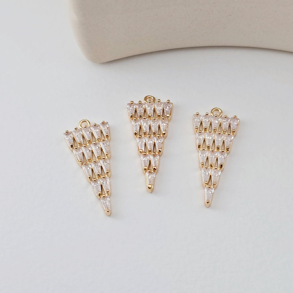 Triangle Shape Pendant, 18K Gold Plated, CZ Pave, Necklace Making Charm, Jewelry Findings D0286