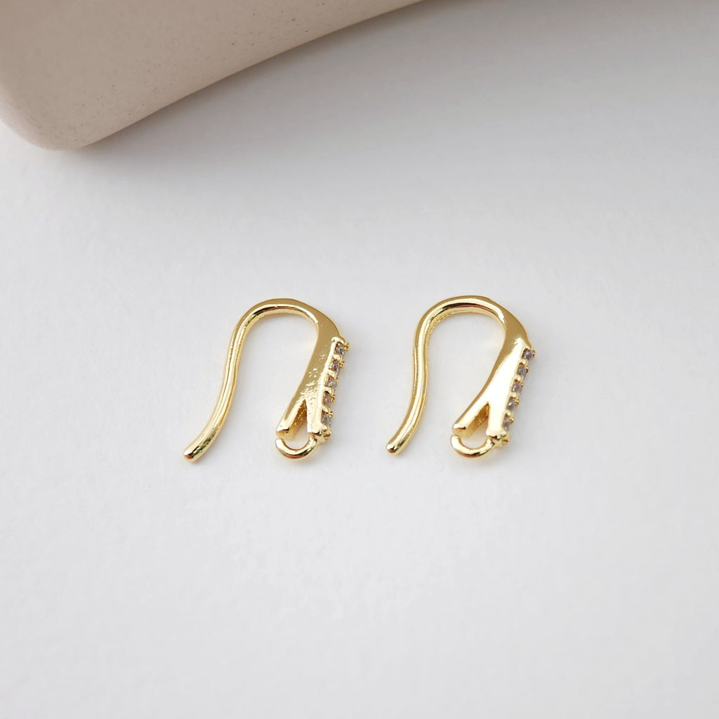 18K Gold Plated Ear Wires, Cubic Pave Earring Hooks, Nickel Free, Fish Hooks, Ear Wires for Jewelry Making D0191
