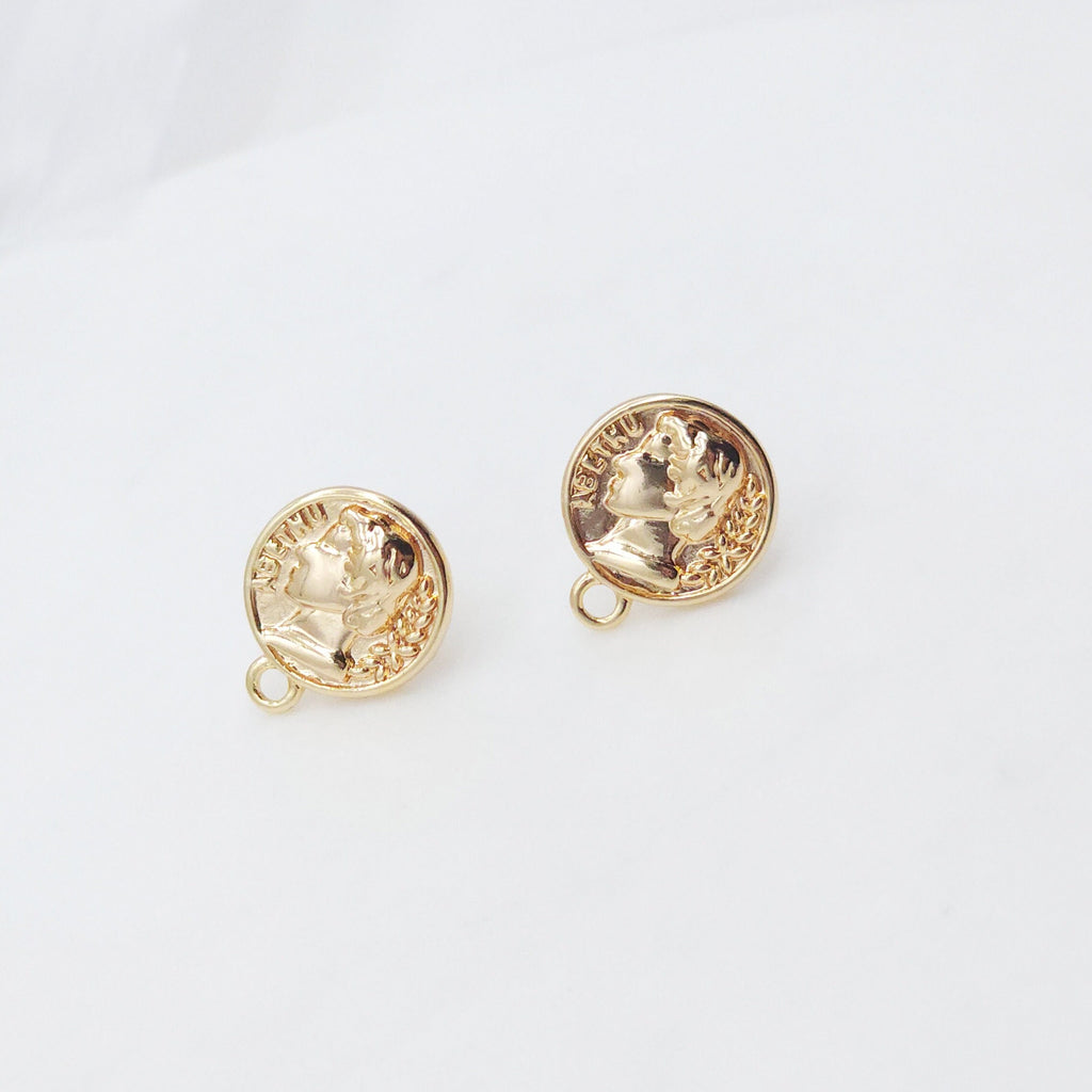 10pcs 14K Gold Round Post With Loop, Lady Stud Earring Nickel Free, 14.5mm, Hypoallergenic Earring Findings ZX118