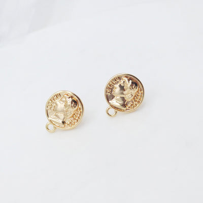 10pcs 14K Gold Round Post With Loop, Lady Stud Earring Nickel Free, 14.5mm, Hypoallergenic Earring Findings ZX118