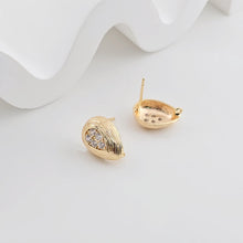 Load image into Gallery viewer, Gold Drop Shape Earring Post With Loop, Brushed Finish, CZ Pave, Nickel Free Earrings, Hypoallergenic Earring Findings ZX283