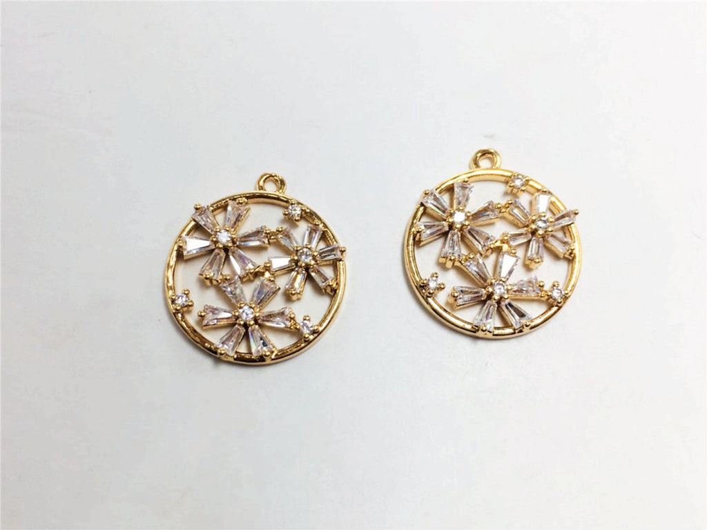 Dije de flor, colgante de flor de cristal de circonita cúbica, dijes para pendientes de circonita cúbica, dijes para pendientes de latón chapado en oro auténtico, accesorios de joyería STG021-F207