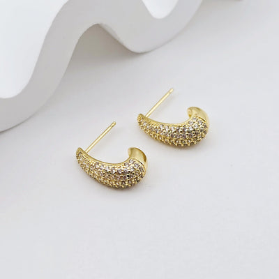 18K Gold Oval Post, CZ Pave, 18*6.4mm, Stud Earring Nickel Free, Hypoallergenic Earring Findings S1243