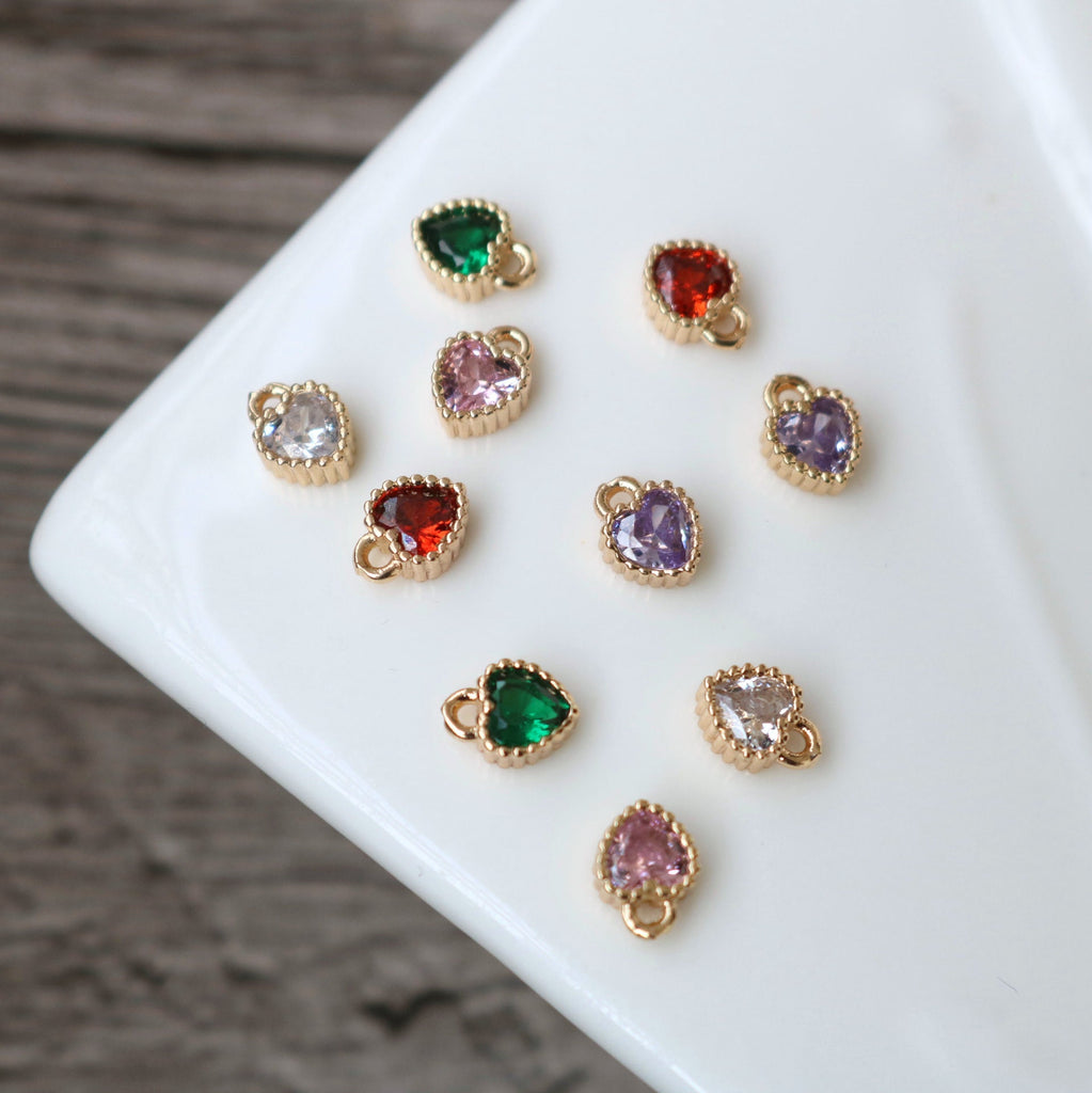 10 قطع من دلايات القلب الصغيرة، دلاية قلب مكعب، قلادة حب مرصعة بأحجار الزركونيا المكعبة مطلية بالذهب عيار 18 قيراطًا، قلادات لصنع القلائد، قطع مجوهرات HL124-F088