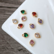 تحميل الصورة إلى عارض المعرض، 10 قطع من دلايات القلب الصغيرة، دلاية قلب مكعب، قلادة حب مرصعة بأحجار الزركونيا المكعبة مطلية بالذهب عيار 18 قيراطًا، قلادات لصنع القلائد، قطع مجوهرات HL124-F088