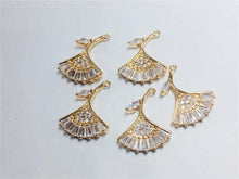 Load image into Gallery viewer, CZ Pave Fan Shape Charm, Cubic Zircon Crystal Fan Connector, CZ Earring Charms, Real Gold Plated, Jewelry Findings STG053-F219