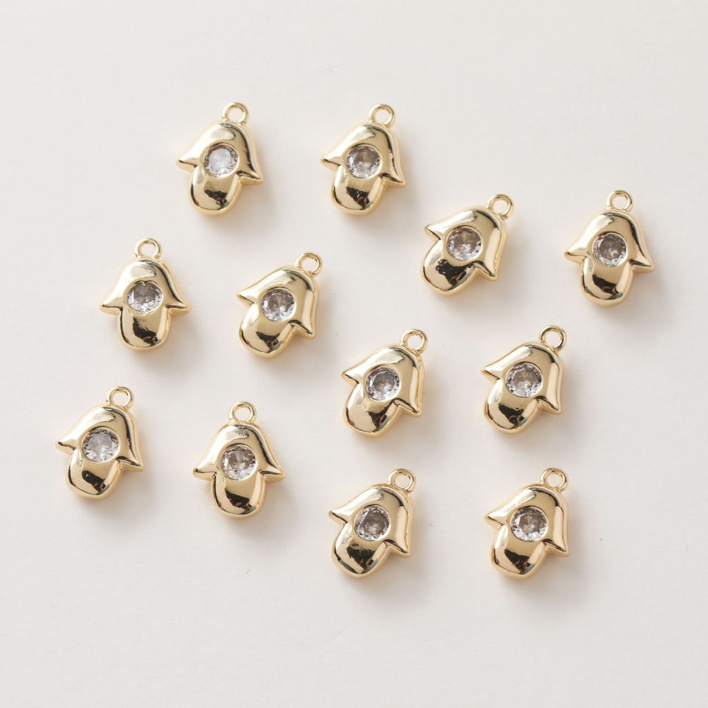 Hamsa Hand Charms, Star Charm, 14K Gold plated Cubic Zirconia Pave Pendant, Jewelry making supplies for Necklace and Bracelet GZ418