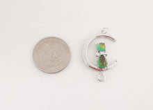 Load image into Gallery viewer, Dainty Cat on Moon Charm, CZ Pave Moon Pendant, Crystal Cat Multi Color, 18K Gold Plated, Necklace Pendant Findings S20278