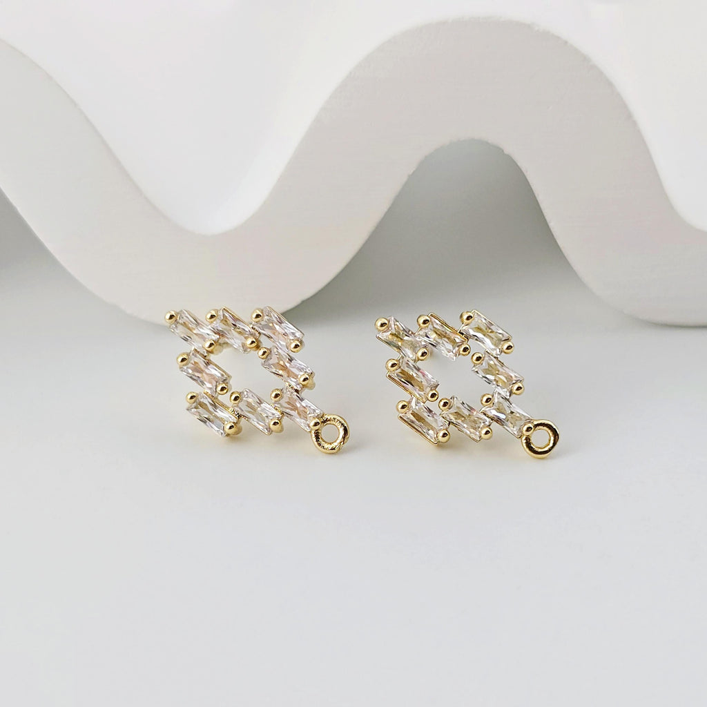 أقراط على شكل معين من الزركونيوم المكعب، مطلية بالذهب، مزودة بحلقة، مضادة للحساسية، مصنوعة يدويًا، أدوات صنع أقراط بنفسك D0264