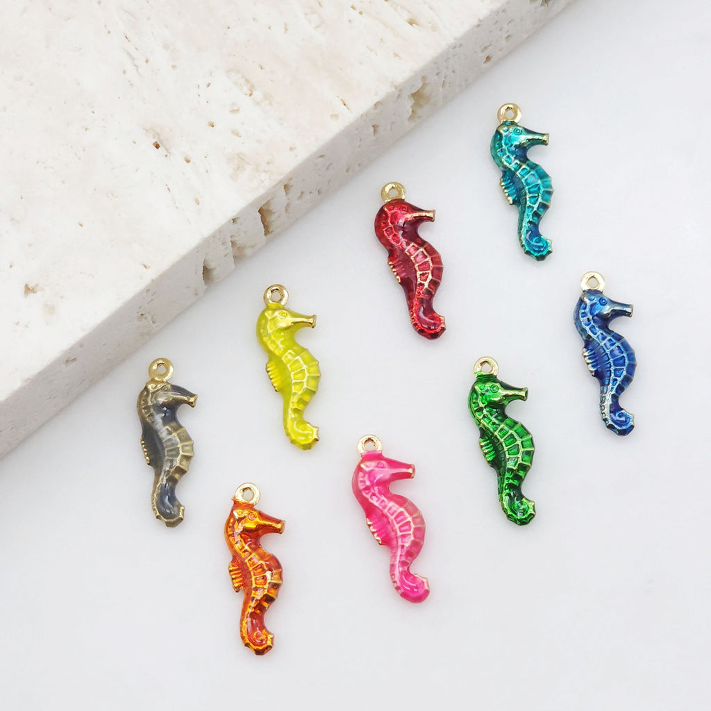 Enamel Seahorse Charms, 18K Gold Plated Charms, Seahorse Pendant for Necklace Jewelry Findings S20516