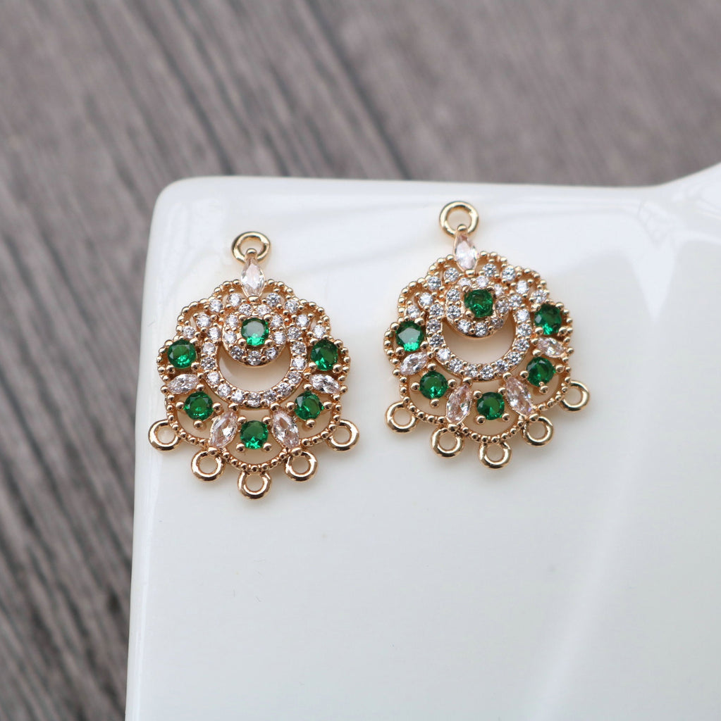 CZ Pave Geometric Flower Charm, Cubic Zircon Crystal Pendant, Multiple Holes, 14K Real Gold Plated, Jewelry Findings HL012-F192