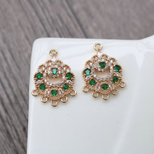 Load image into Gallery viewer, CZ Pave Geometric Flower Charm, Cubic Zircon Crystal Pendant, Multiple Holes, 14K Real Gold Plated, Jewelry Findings HL012-F192