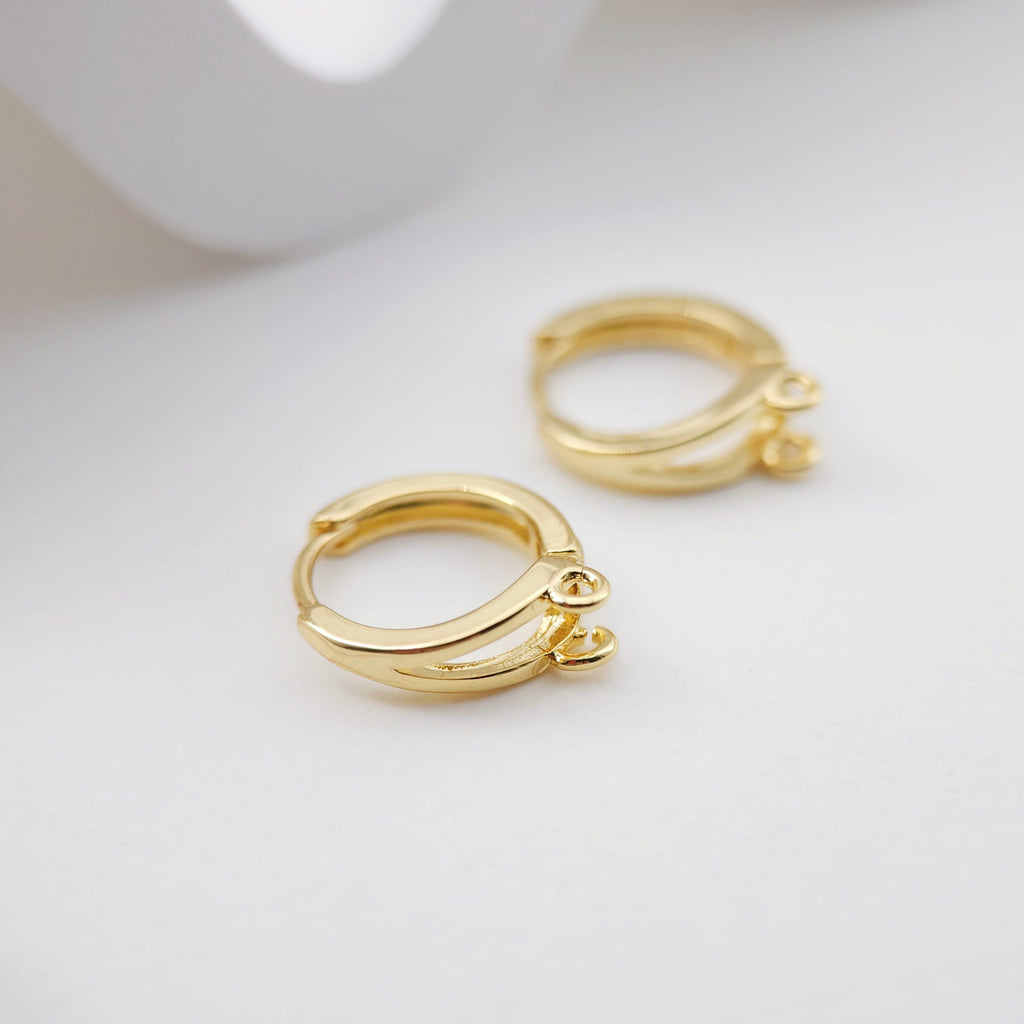 Two Loop Earring Hoop, Gold Plated Huggie Hoop Earring with Loop, Huggie Hoops DIY Earring  Findings,Handmade Earring Supplies D0099