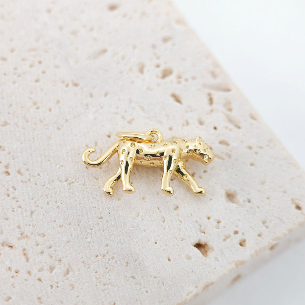 2PCS Gold Leopard Charms, 18K Gold Plated Leopard Charms, 8x17mm, 3D Leopard Animal Pendant,  Necklace charms, Jewelry Findings S643