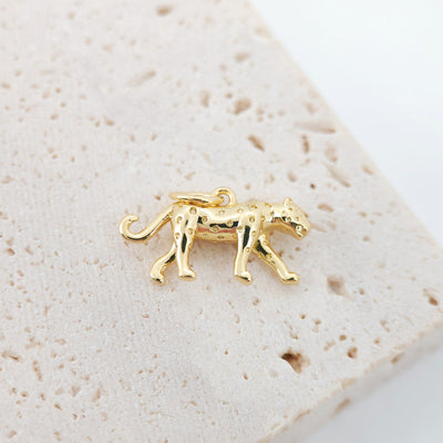 2PCS Gold Leopard Charms, 18K Gold Plated Leopard Charms, 8x17mm, 3D Leopard Animal Pendant,  Necklace charms, Jewelry Findings S643