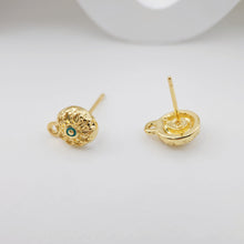 Load image into Gallery viewer, Round Enamel Eye Earring Post, 18K Gold Plated, Nickel Free Earrings, Gold Ear Stud with Loop S1101