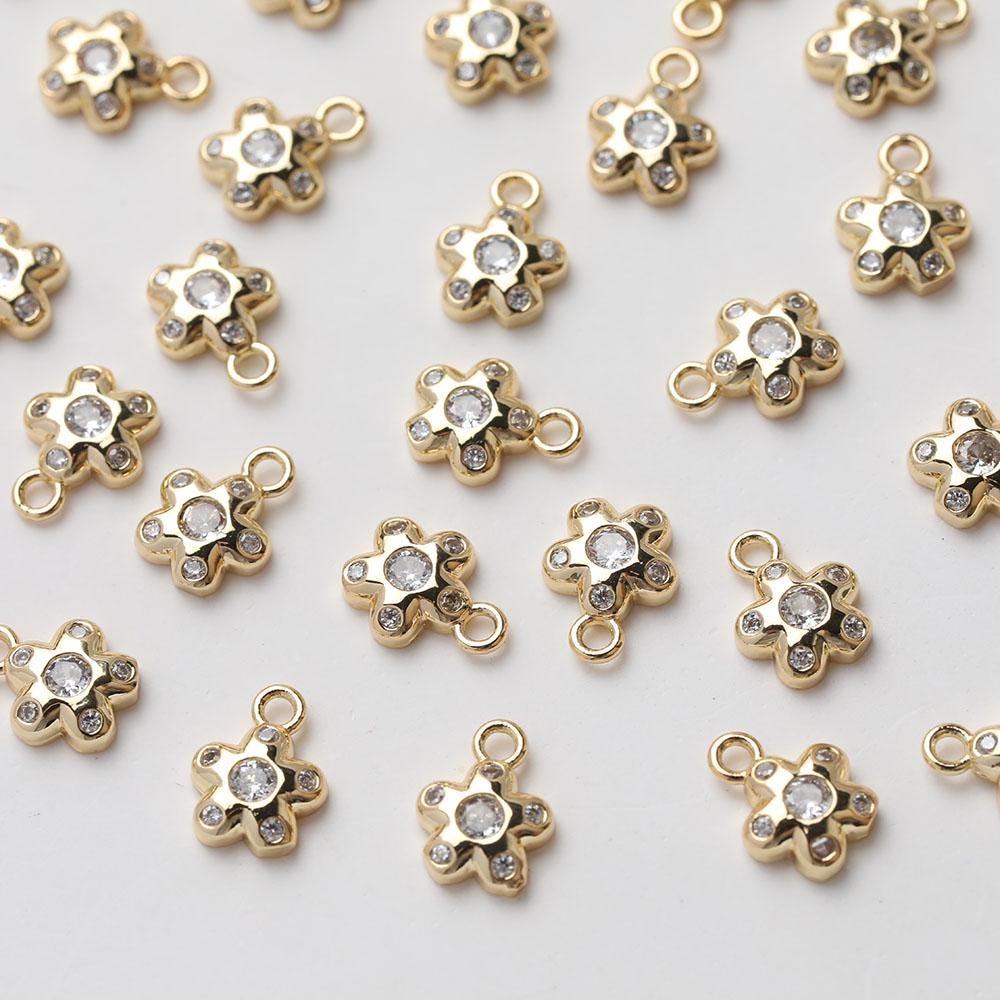 Flower Charm with loops, Cubic Zirconia Pave Pendant for Bracelet Necklace Earring, Jewelry Findings GZ637