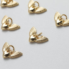 Load image into Gallery viewer, Gold Wings of Love Pendant, 14K Gold Wing Charm, Heart Charm for Necklace Making, Jewelry Findings GT032
