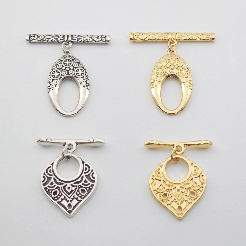 Boho OT Toggle Clasps, Antique Silver, 18k Gold, One Set OT Buckle, Necklace Closure, Connectors Clasps S1152