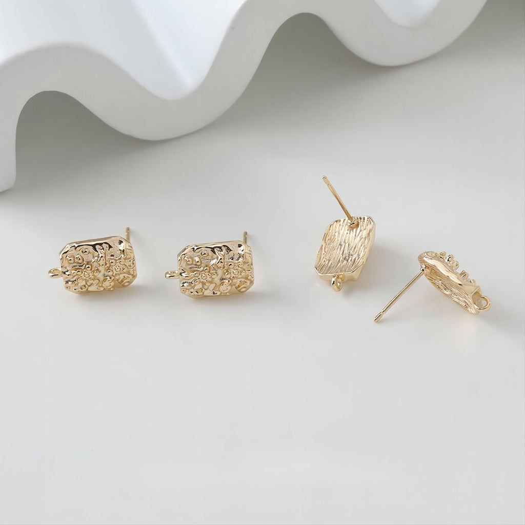 Rectangular Concave Convex Ear Post With Loop, S925 Silver Ear Pin Nickel Free, Gold/Silver Ear Stud, Hypoallergenic Earring Findings GE072