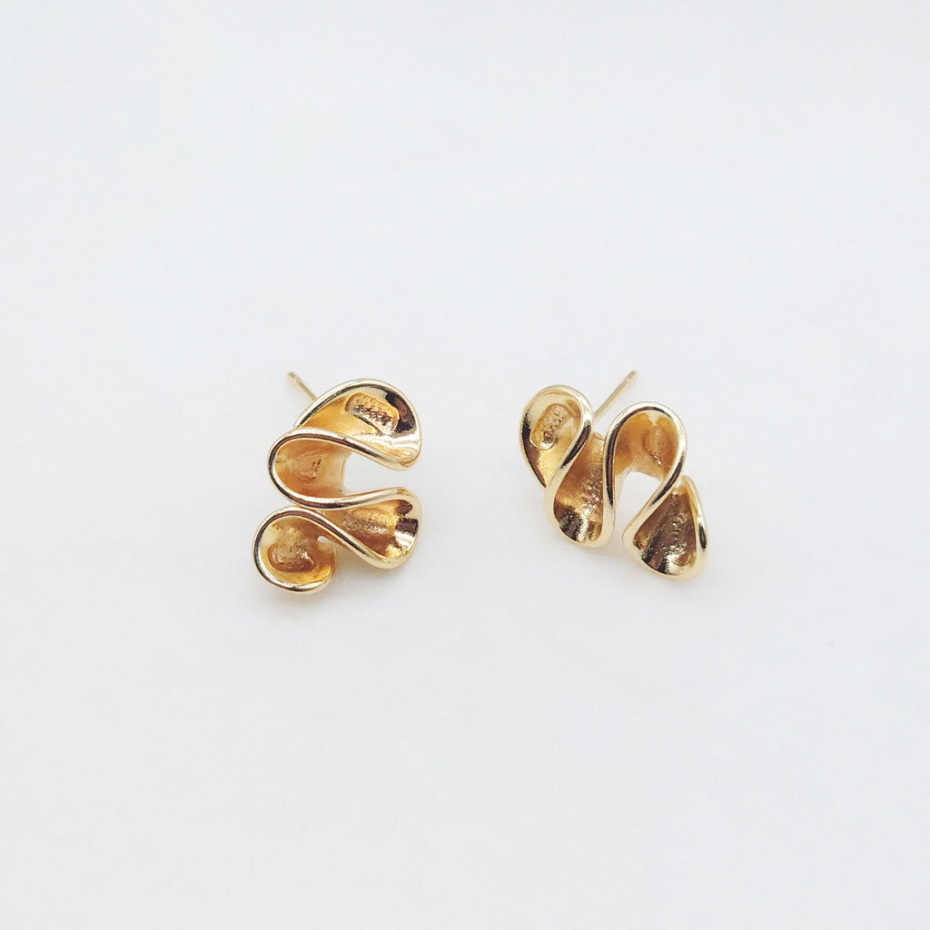 Wave Earring Stud, 14K Gold, S925 Silver Pin Nickel Free Earrings, Wave Ear Stud ZX123